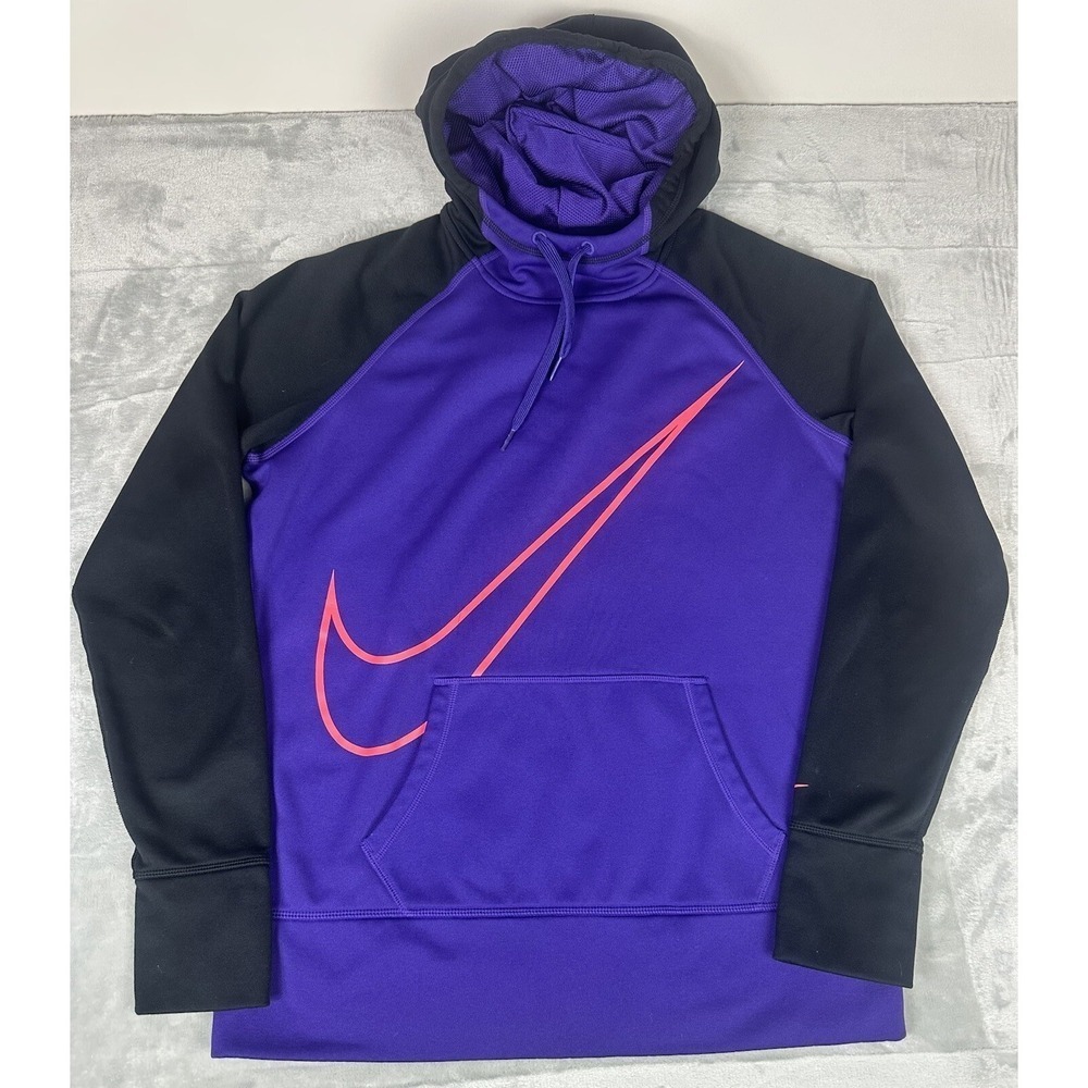 Nike Therma Fit Hoodie Sweatshirt L Purple Pink Performance High Neck Thumbholes